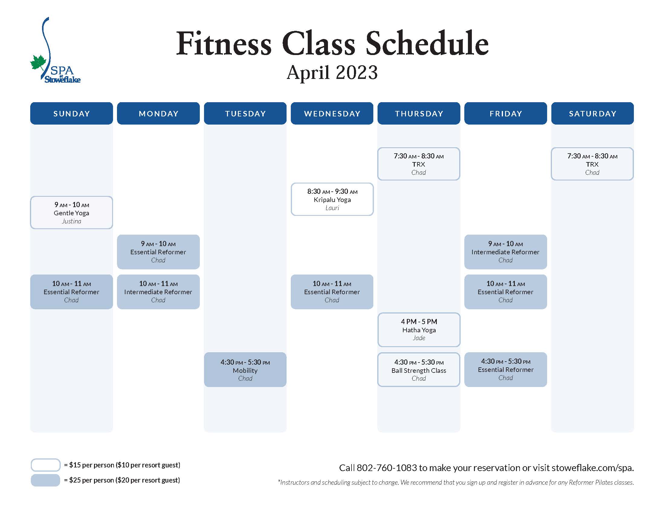 STO APR Fitness Schedule